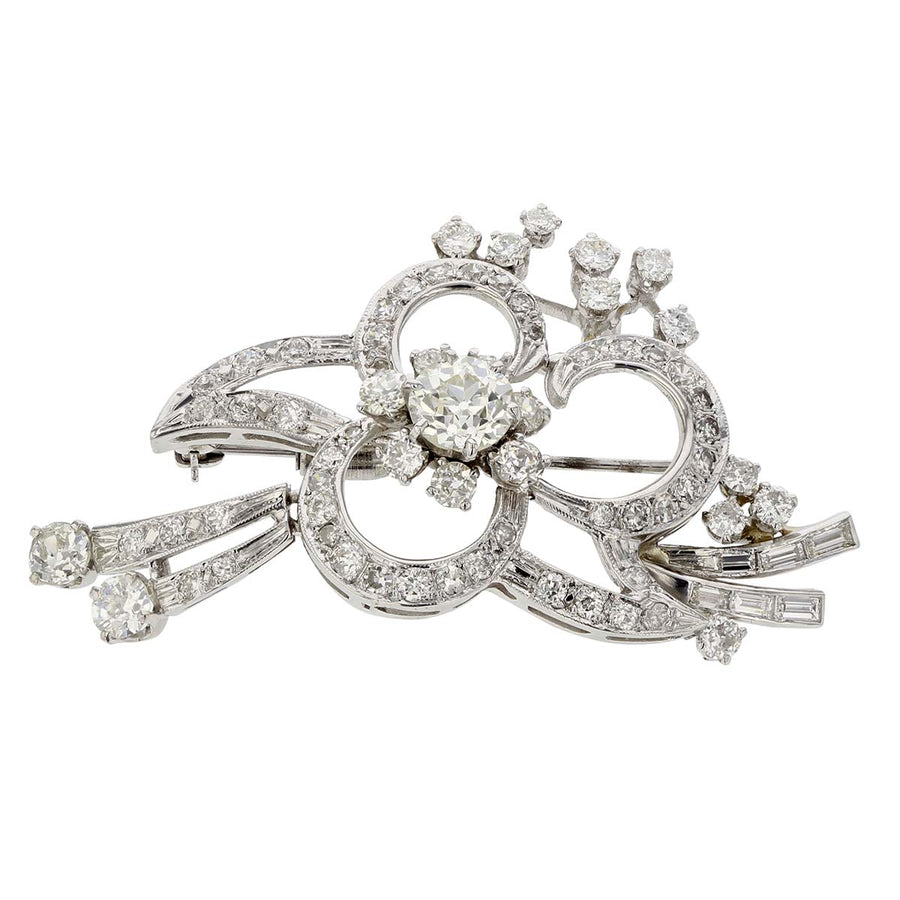 0.50ct Old European Cut Diamond, 0.24ct Baguette Diamond, and 2.67ct Diamond Pin in 14K White Gold