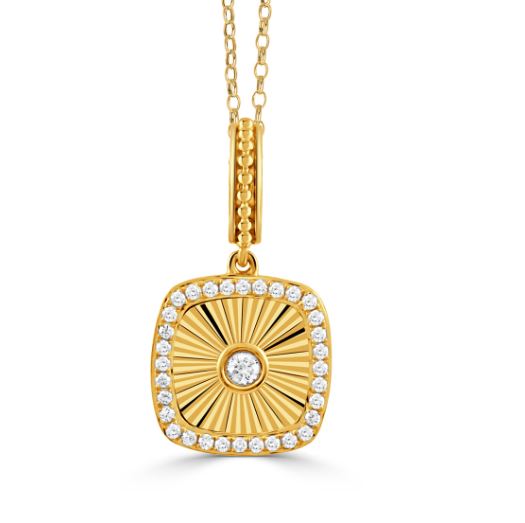0.16ct Diamond Fluted Halo Pendant in 18K Yellow Gold, without chain