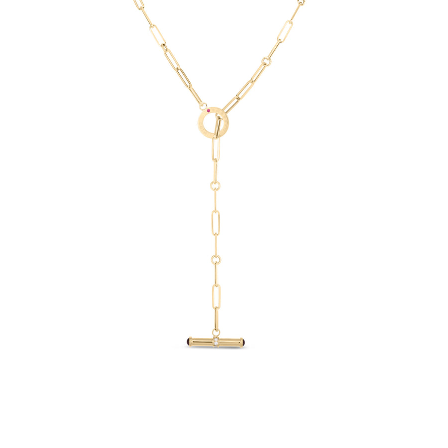 Oro Classic 0.09ct Round Diamonds and 0.38ct Pink Tourmaline Necklace in 18K Yellow Gold
