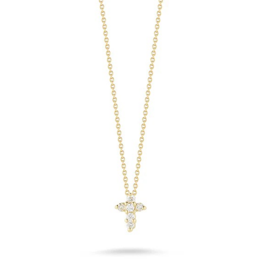 Tiny Treasures 0.11Ct Diamond Baby Cross Pendant in 18K Yellow Gold, 18" chain