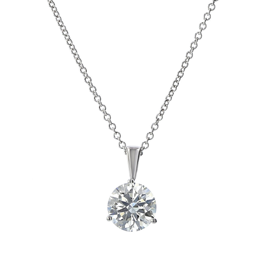 0.73ct Fire & Ice Round Brilliant Diamond 3 Prong Pendant in 18K White Gold on 18" chain