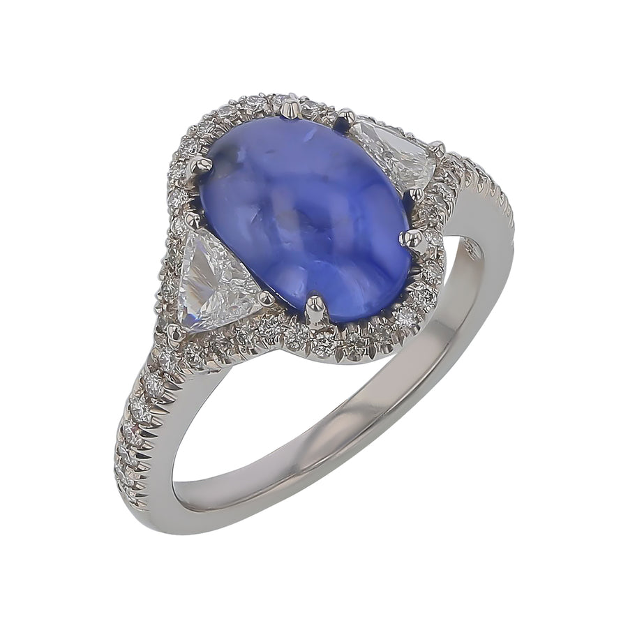 4.46ct Star Sapphire, 0.69ct Diamond and 0.09ct Tsavorite Halo Ring in Platinum, Size 6.25