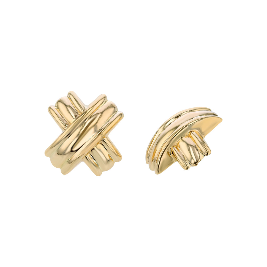 Large X Earrings in 14K Yellow Gold with Pierced Clipback