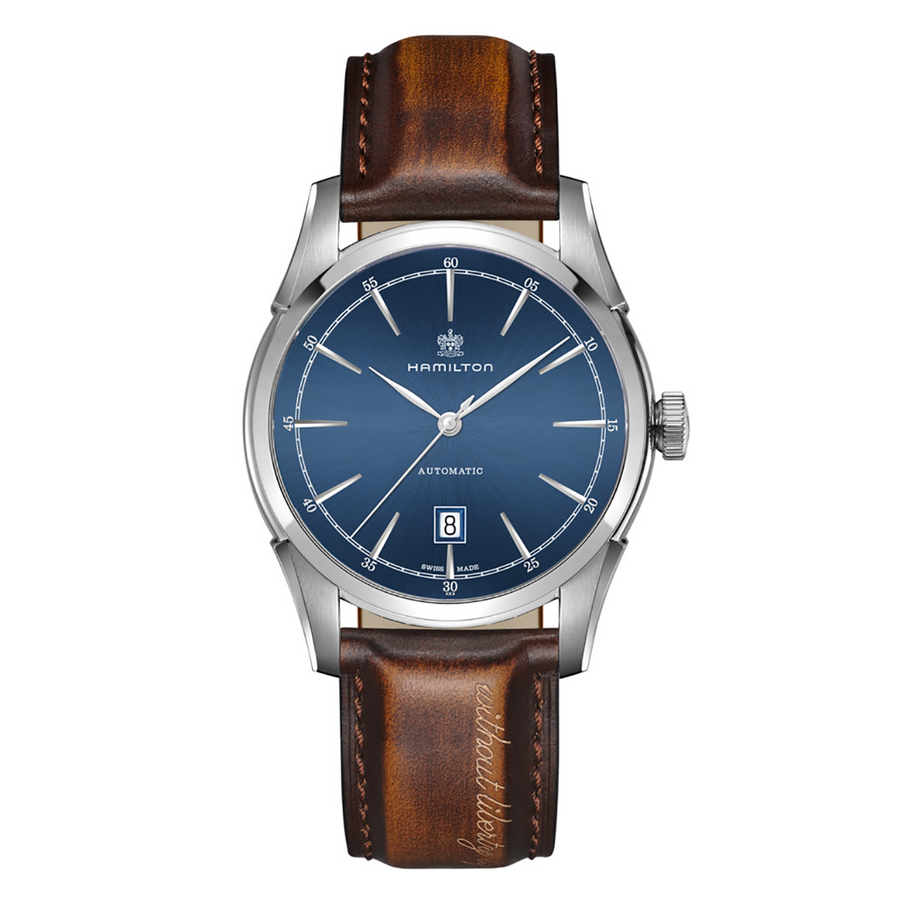 42mm Spirit of Liberty Automatic Watch with Blue Dial and Brown Leather Strap