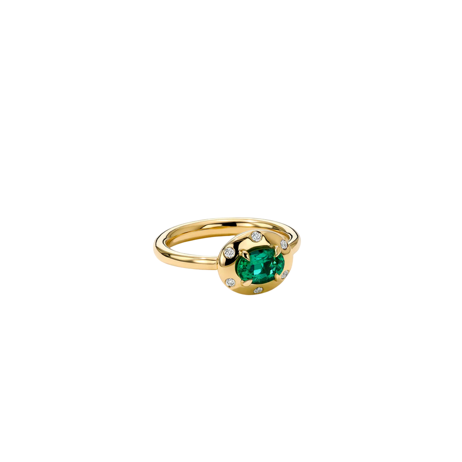 Aurum 0.71ct Oval Emerald and 0.08ct Diamond Ring in 18K Yellow Gold, size 7
