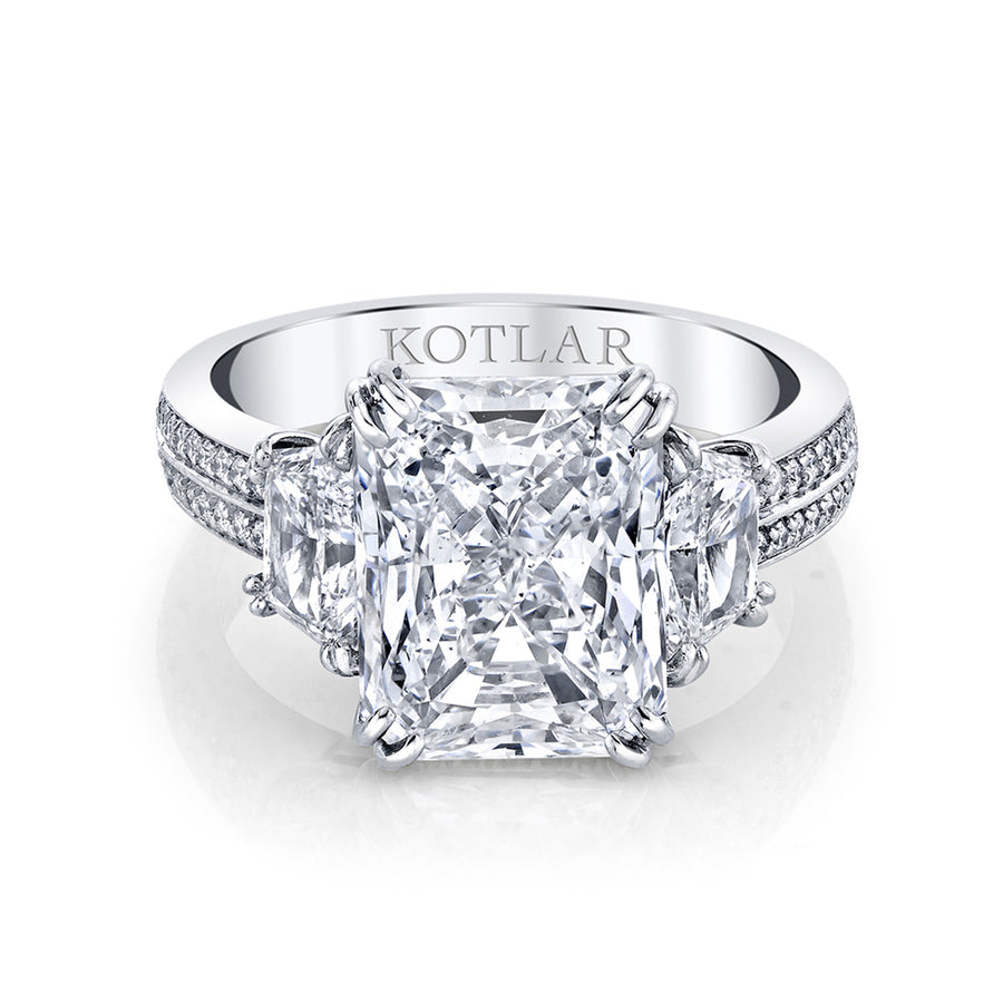 Harmonie Radiant Diamond and Trapezoid and Round Diamond 2-Row Ring in Platinum