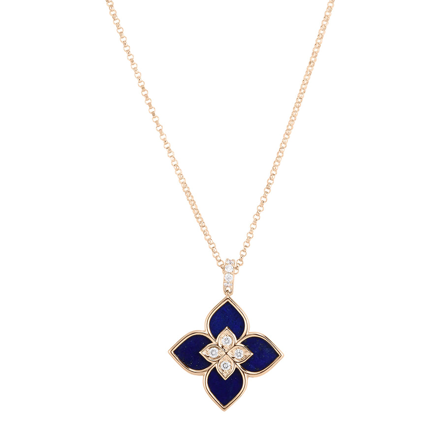 18KR LAPIS=3.20CTS AND 4 FULL CUT DIAMONDS=0.09CTS (GH/SI) VENETIAN PRINCESS PENDANT ON 17" CHAIN
