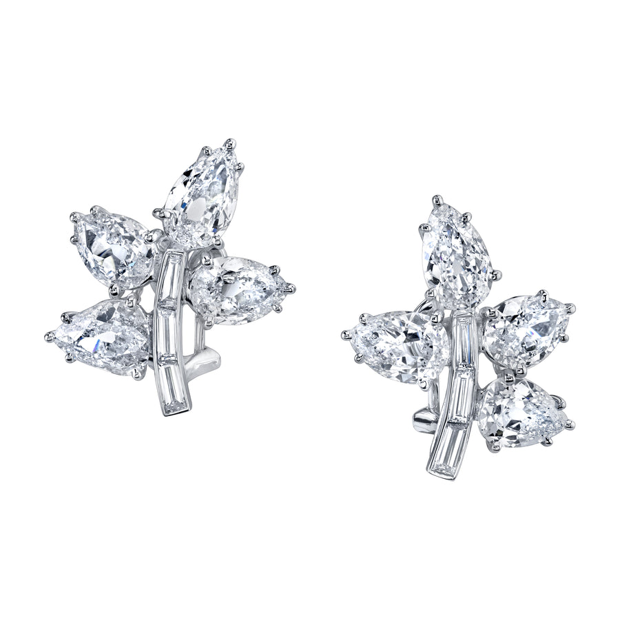 Helen 7.07ct Old Mine Cut Diamond and 0.60ct Straight Baguette Diamond Cluster Earrings in Platinum