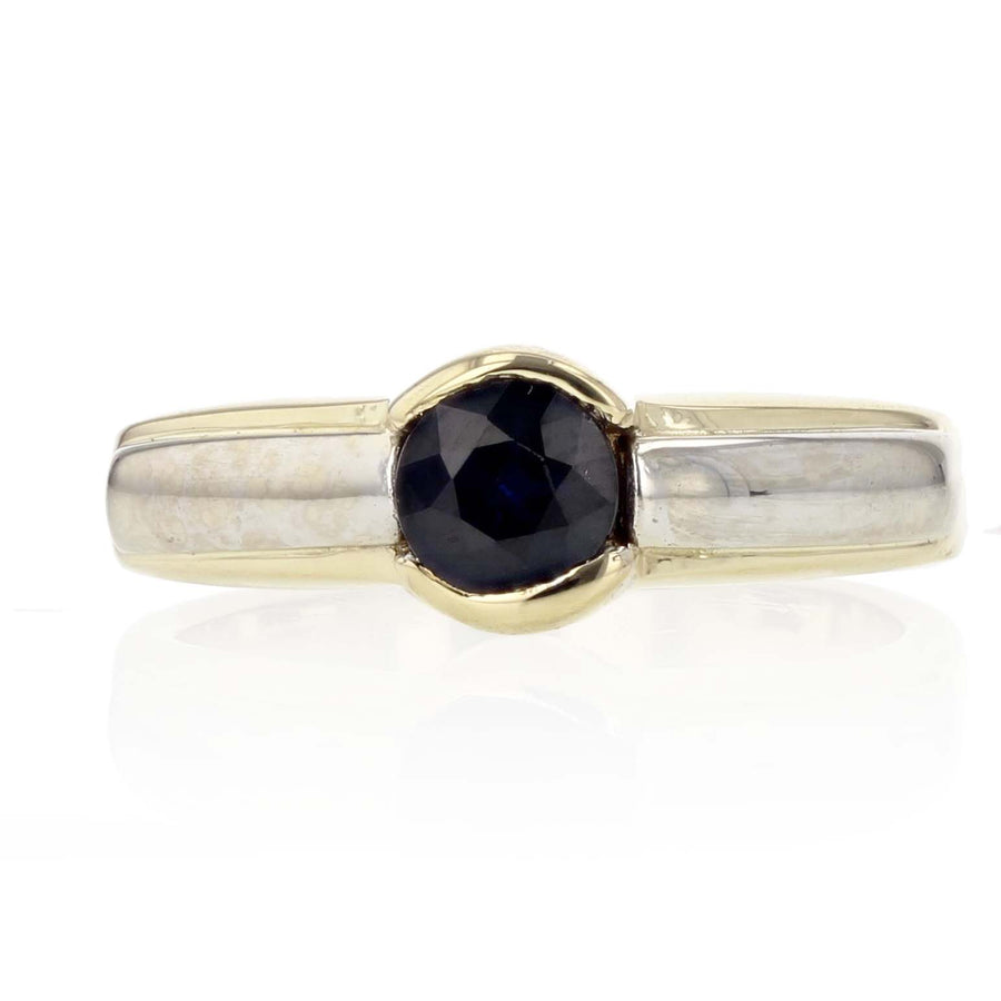 0.75ct Round Sapphire Ring in 14K Yellow and White Gold