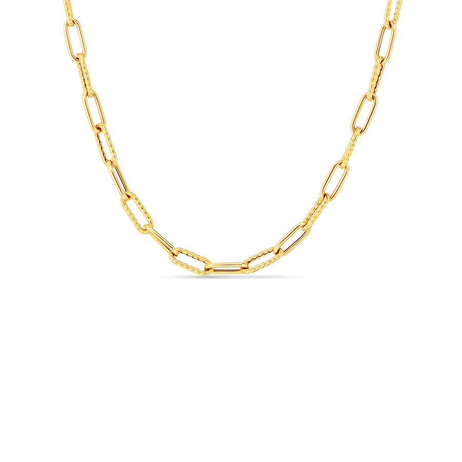 Designer Gold Alternating Shiny and Fluted Paperclip Chain in 18K Yellow Gold, 22"