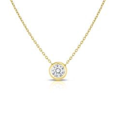 0.19ct Round Diamond Bezel Set Solitaire Pendant in 18k Yellow Gold with Chain