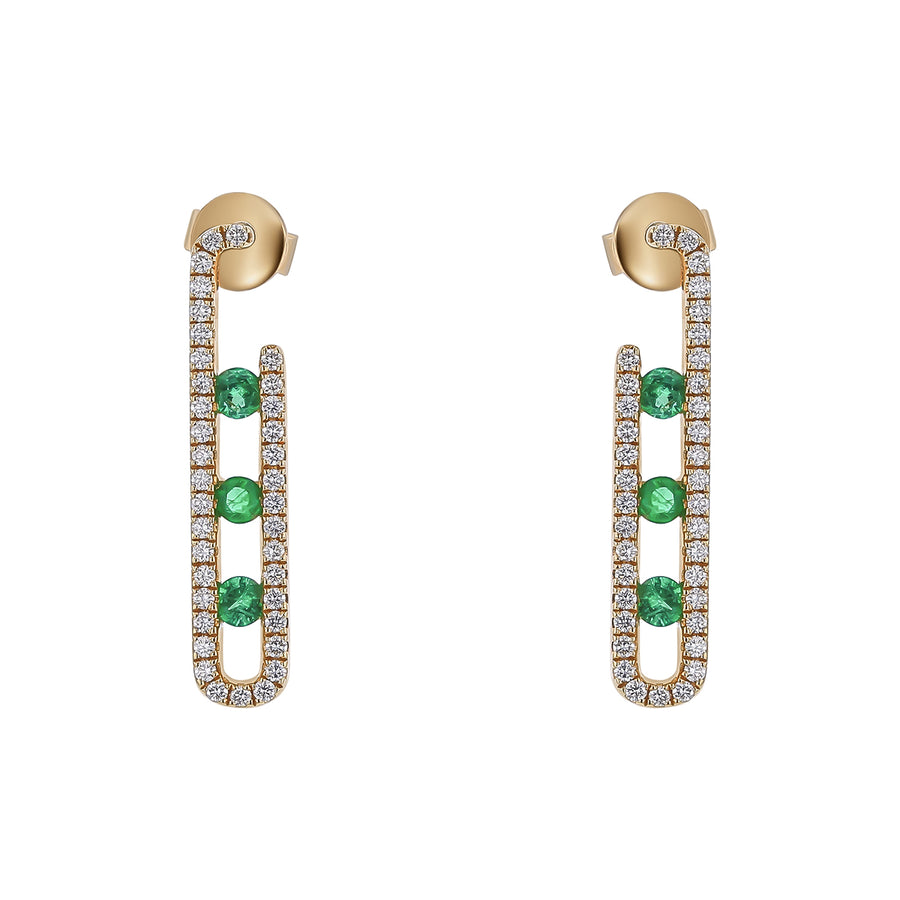 0.51ct Diamond and 0.46ct Round Emerald Drop Earrings in 14K Yellow Gold