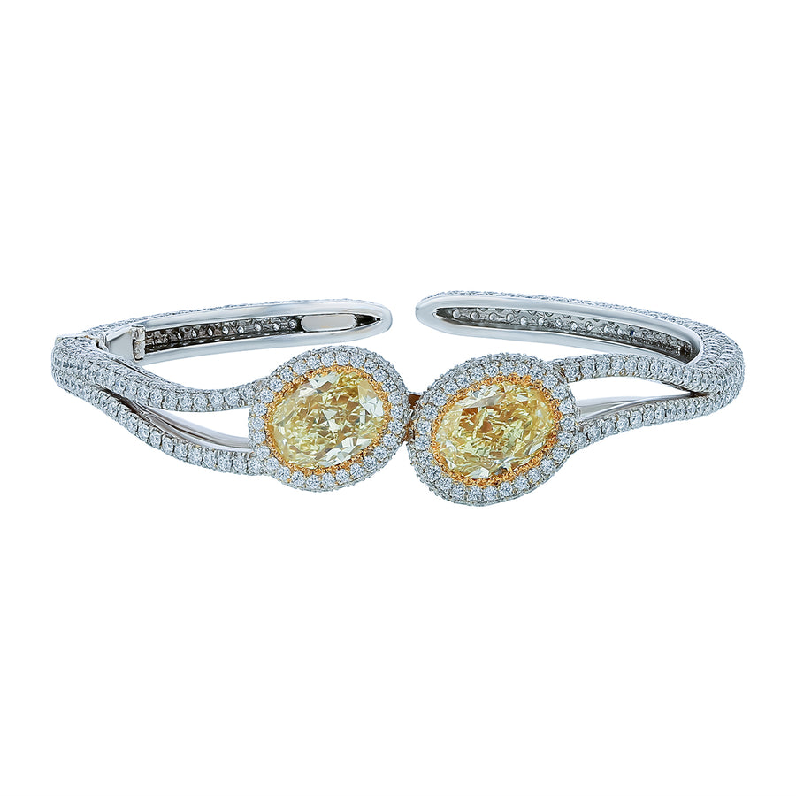 6.27ct Fancy Yellow Oval Diamond, 5.92ct Diamond and 1.61ct Fancy Yellow Diamond Bracelet in 18K Yellow Gold and Platinum