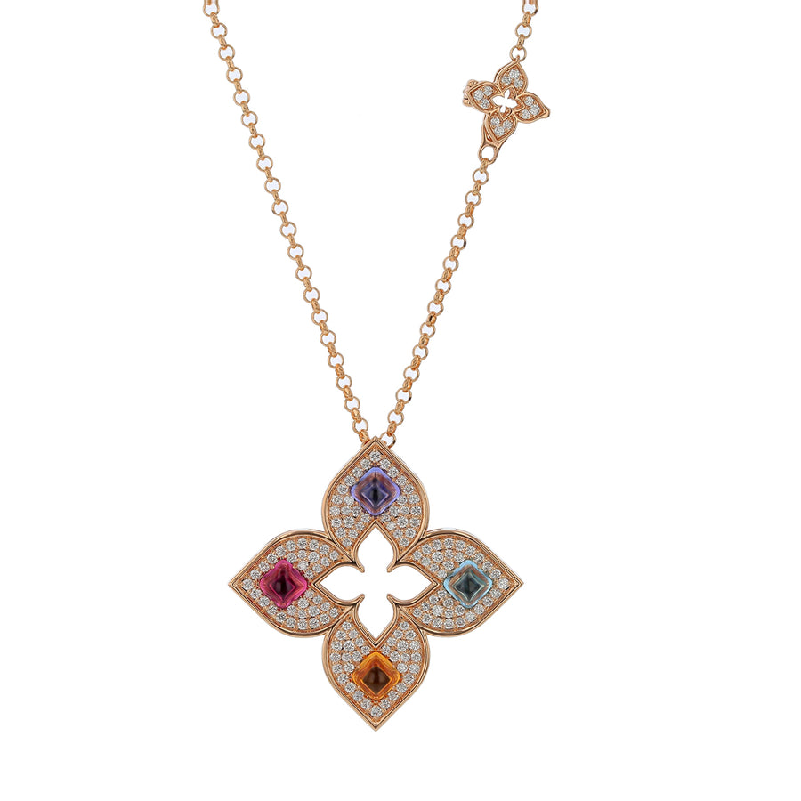 Venetian Princess 0.92ct Diamond, Ruby, Tanzanite and Blue Topaz Pendant in 18K Rose Gold, 18-33" chain