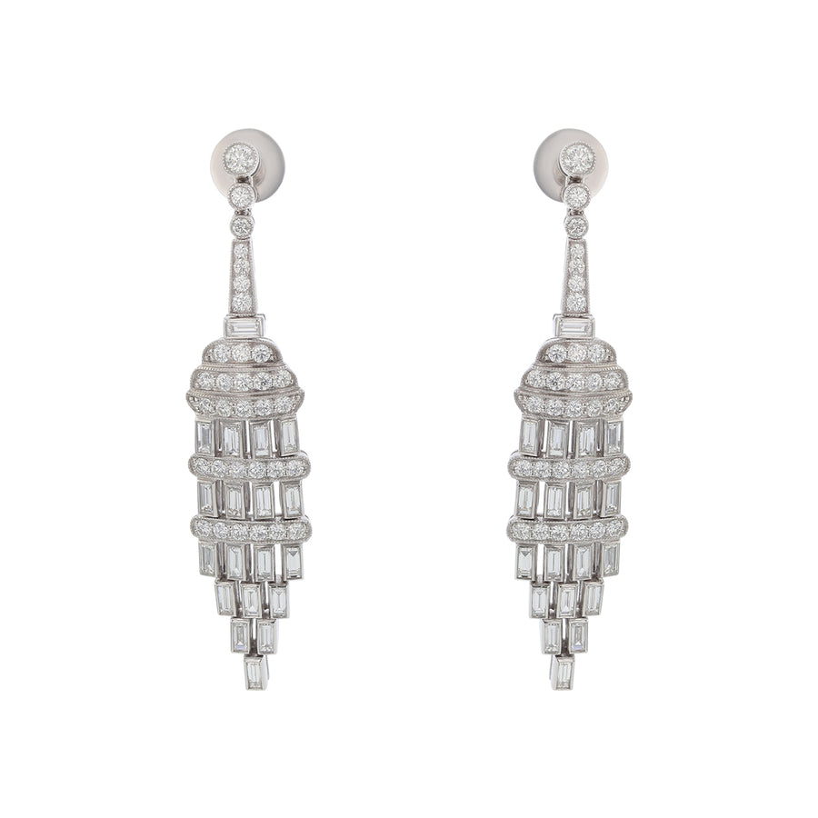 3.72ct Full Cut and Straight Baguette Diamonds Dangle Earrings in Platinum