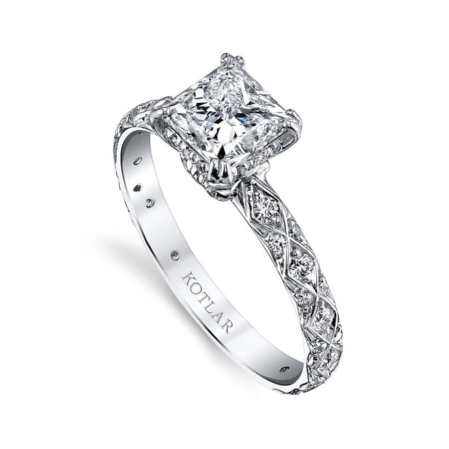 Artisan 1.21ct Princess Cut Diamond and 0.39ct Diamond Criss Cross Ring in Platinum, size 6