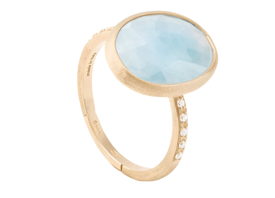 Siviglia 0.08ct Diamond and Aquamarine Ring in 18K Yellow Gold