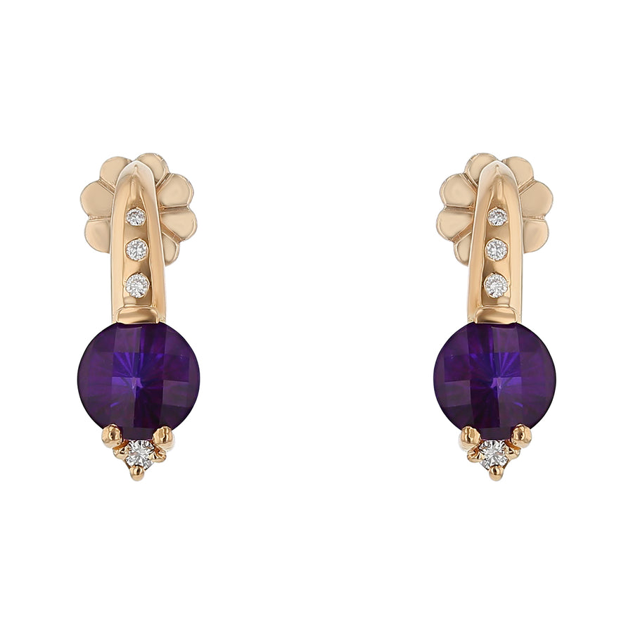 2.64ct Amethyst and 0.10ct Diamonds IJ/SI Drop Earrings in 18K Yellow Gold