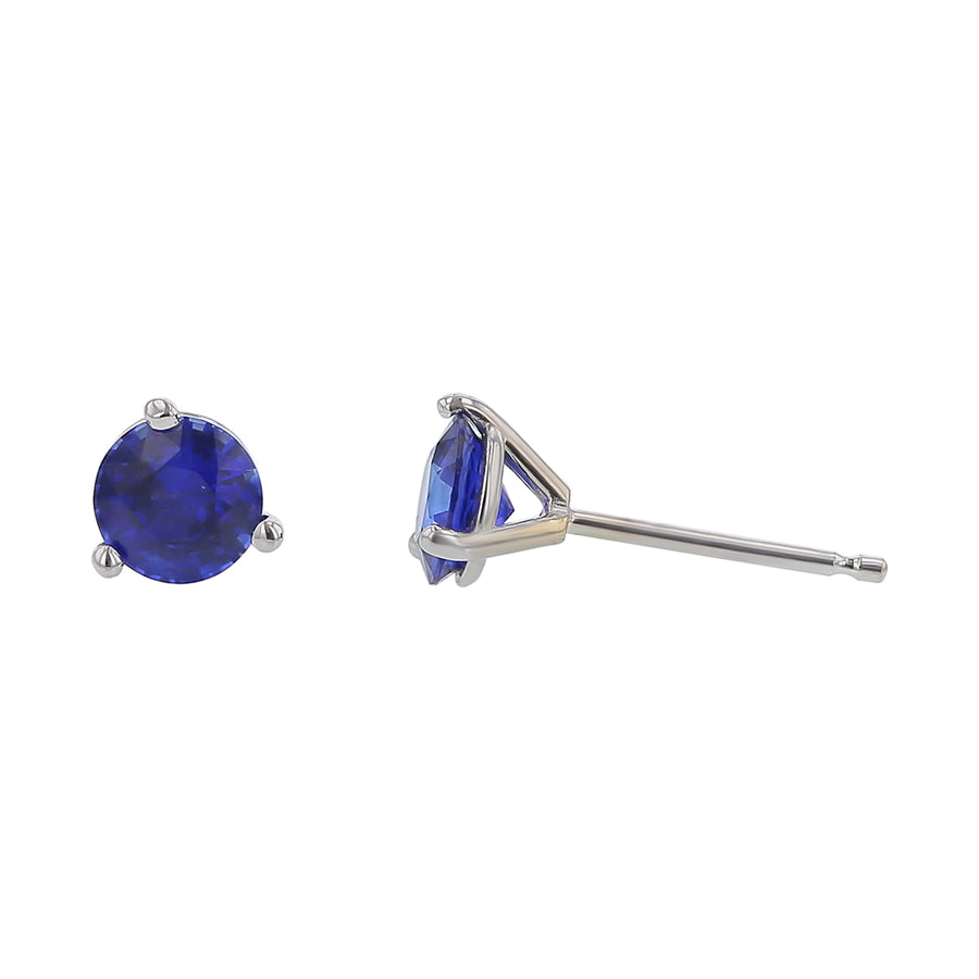 1.03ct 5mm Round Sri Lankan Sapphire Stud Earrings in 18k White Gold