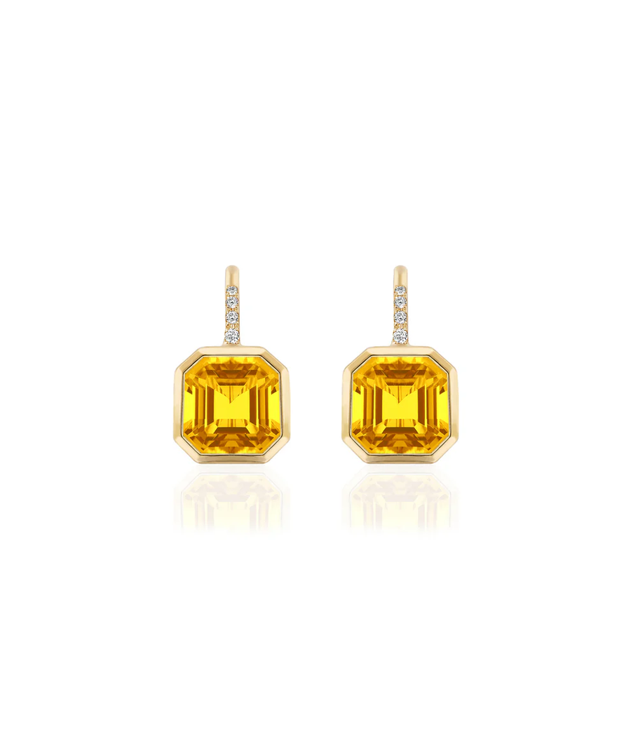 Gossip 6.06ct Asscher Cut Citrine and 0.07ct Diamond  Bezel Set Drop Earrings in 18K Yellow Gold