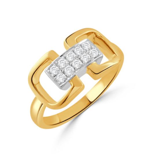 Equestrian 0.22ct Diamond Pave Center Stirrup Ring in 18K Yellow and White Gold, size 6.5