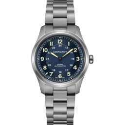 38mm Khaki Field Automatic Blue Dial Watch in Titanium with Bracelet