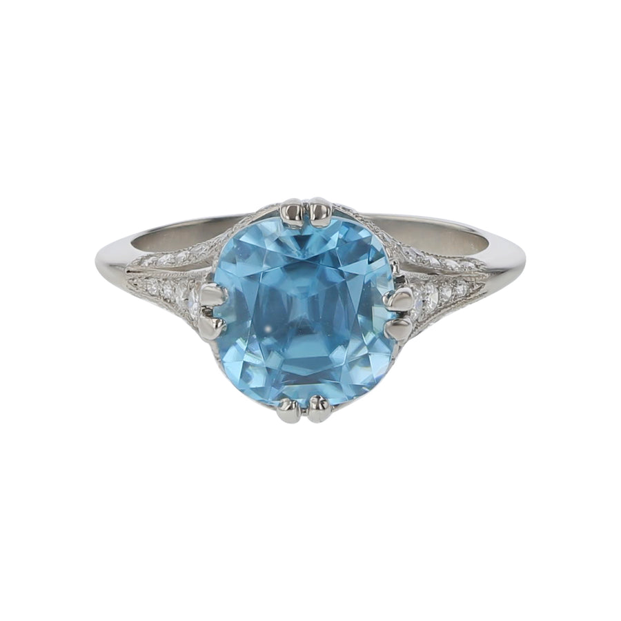 4.20ct Cambodian Cushion Zircon and 0.56ct Diamond Ring in Platinum