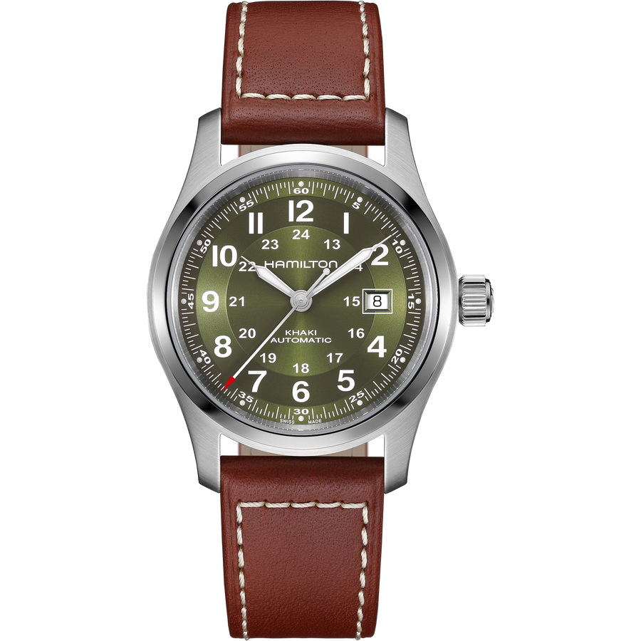 42mm Khaki Field Auto Watch with Green Dial in Stainless Steel, Strap