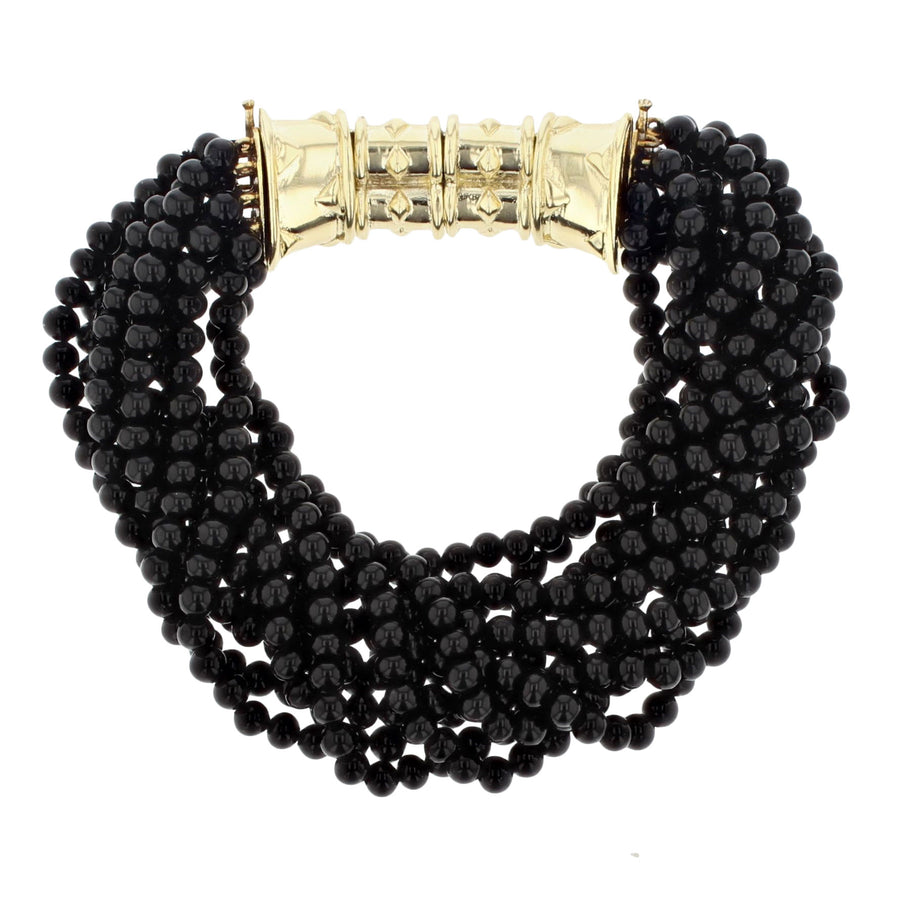 4.0–4.5mm Black Onyx 11-Strand Twisted Bead Bracelet in 18K Yellow Gold, 8"