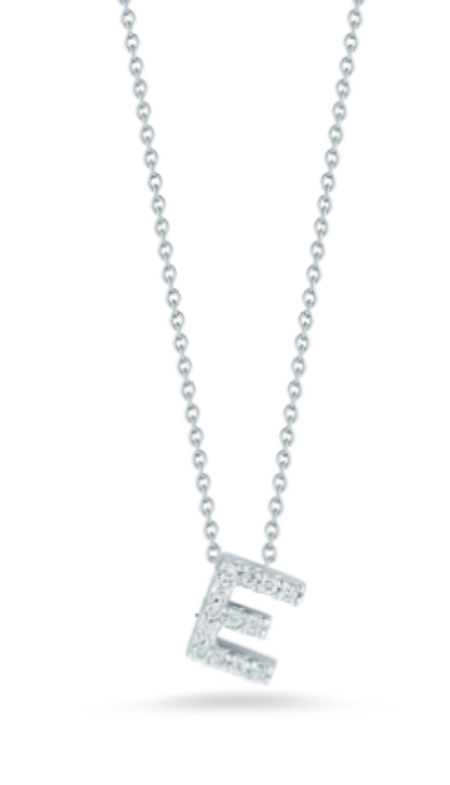 Tiny Treasures 0.06Ct Diamond Love Letter "E" Pendant on Chain in 18K White Gold, 18in
