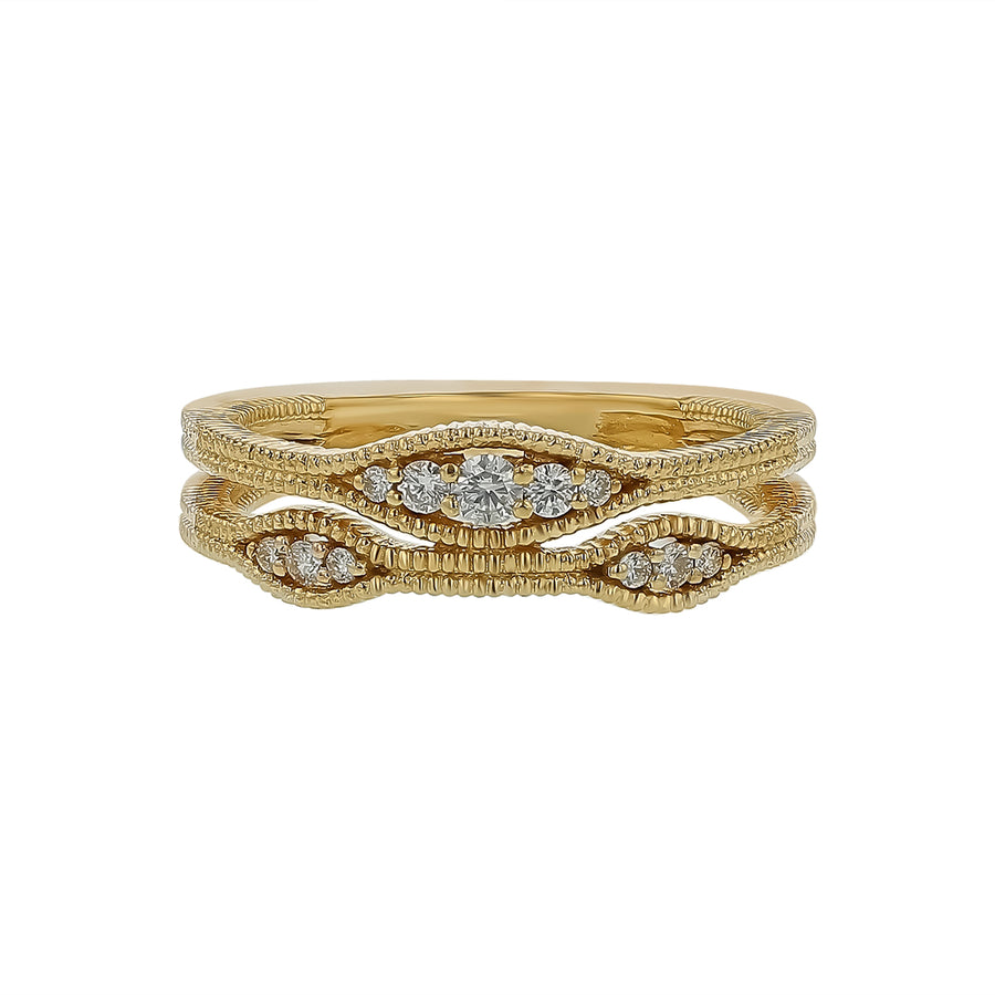 Stackable 0.15ct Diamond 2 Row Ring in 14K Yellow Gold, size 6.5
