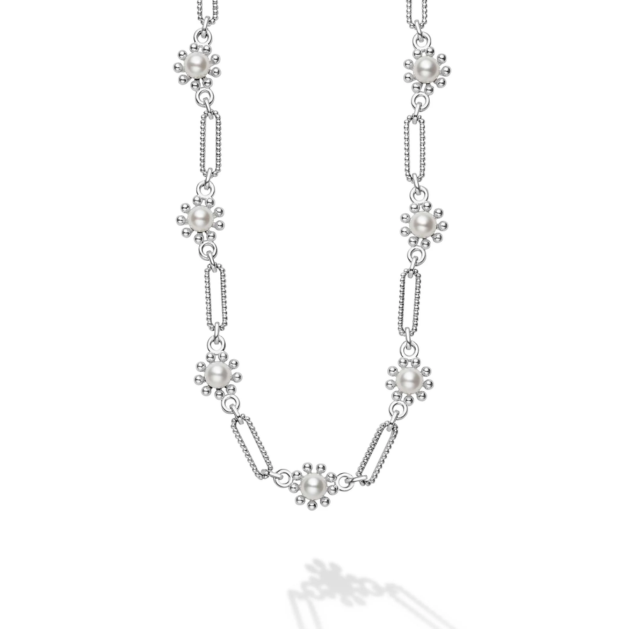 Luna Fleur 4.5mm Pearl Link Necklace in Sterling Silver, 18"