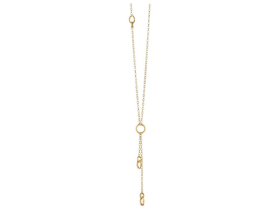 Small Link 3 Station Charm Necklace in 18K Yellow Gold