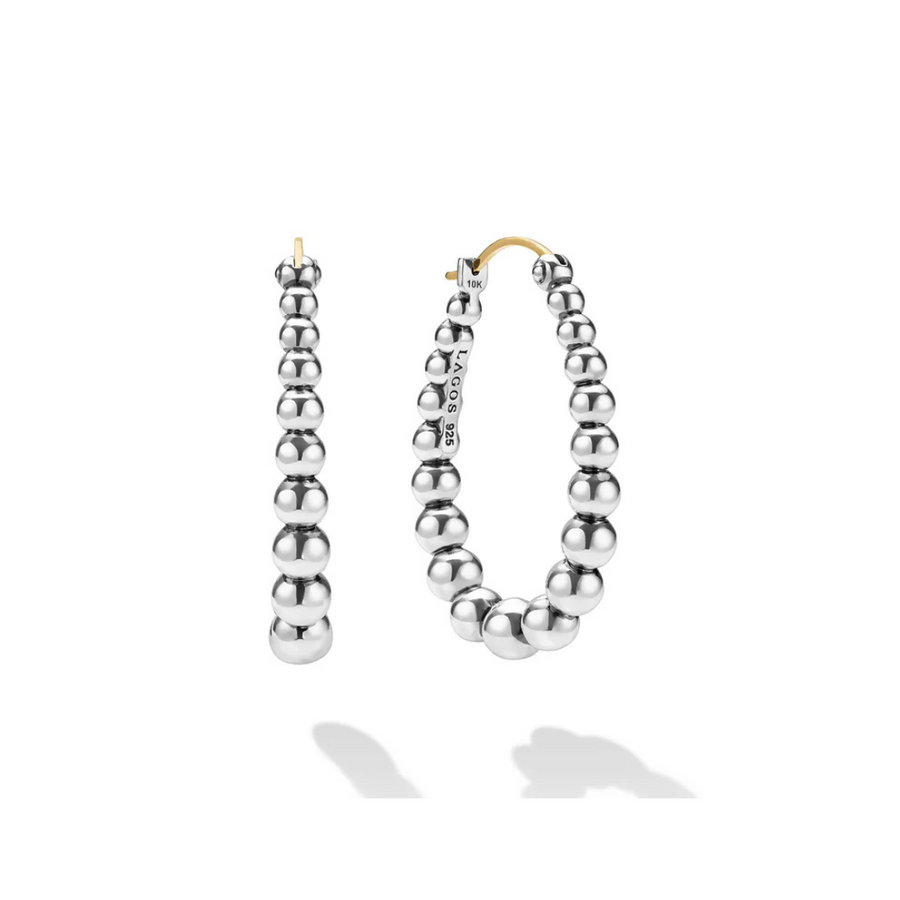 Caviar Bubbly Oval Hoop Earrings in Sterling Silver