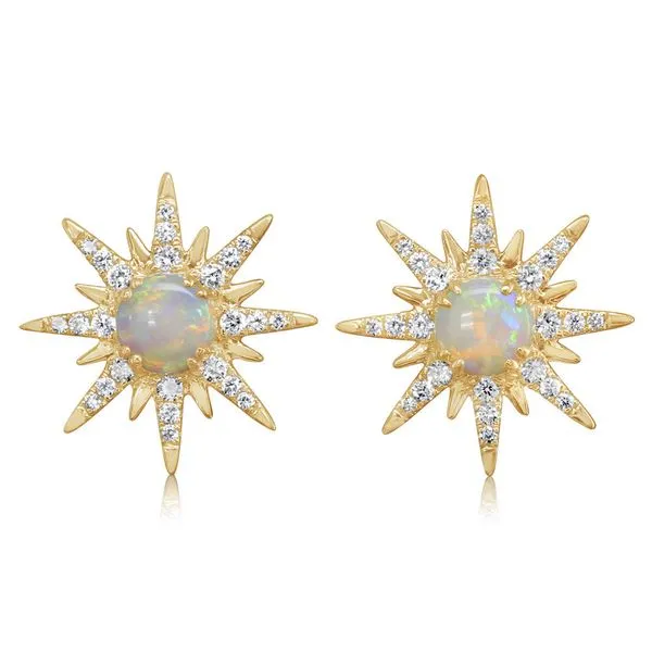 0.62ct Australian Opal and 0.28ct Diamond Star Stud Earrings in 14K Yellow Gold