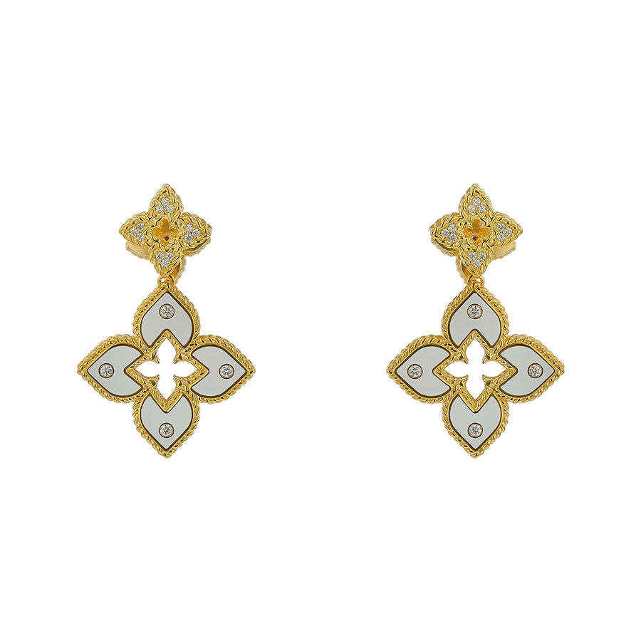 Venetian Princess 0.12ct Diamond Drop Earrings in 18K Yellow Gold and White Enamel