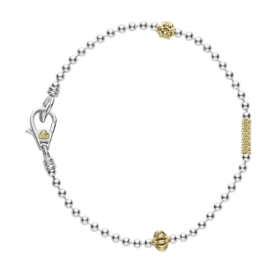Caviar Icon Ball Chain Strand Bracelet in Sterling Silver and 18K Yellow Gold, Medium