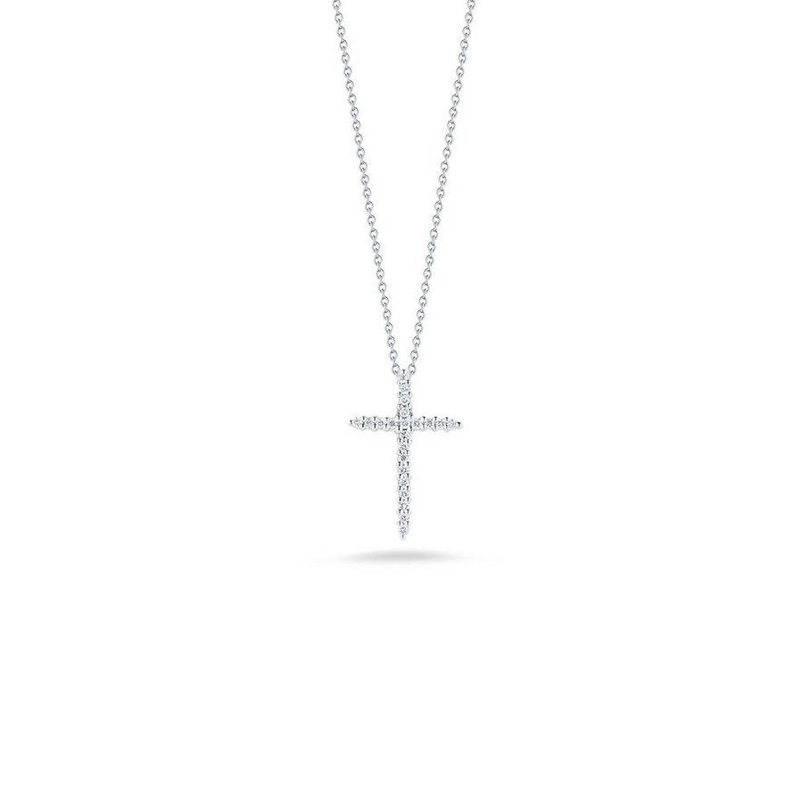 Tiny Treasure 0.10ct Round Diamonds Cross Pendant in 18K White Gold, 16-18" chain
