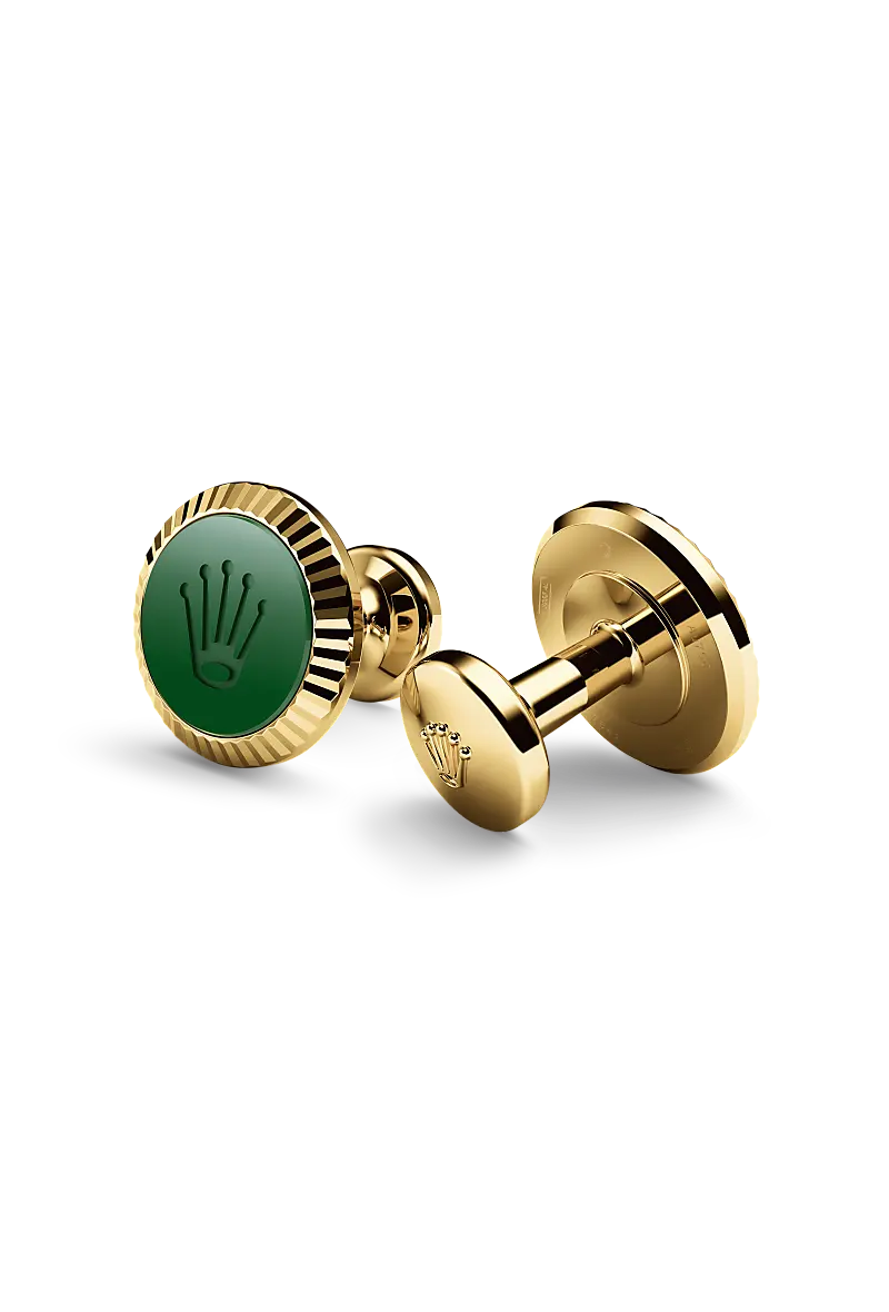 Rolex ‘Fluted’ cufflinks Yellow gold and ceramic A1038 at Sylvan's Jewelers