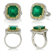 Colombian Emerald and Diamond Double Halo Ring