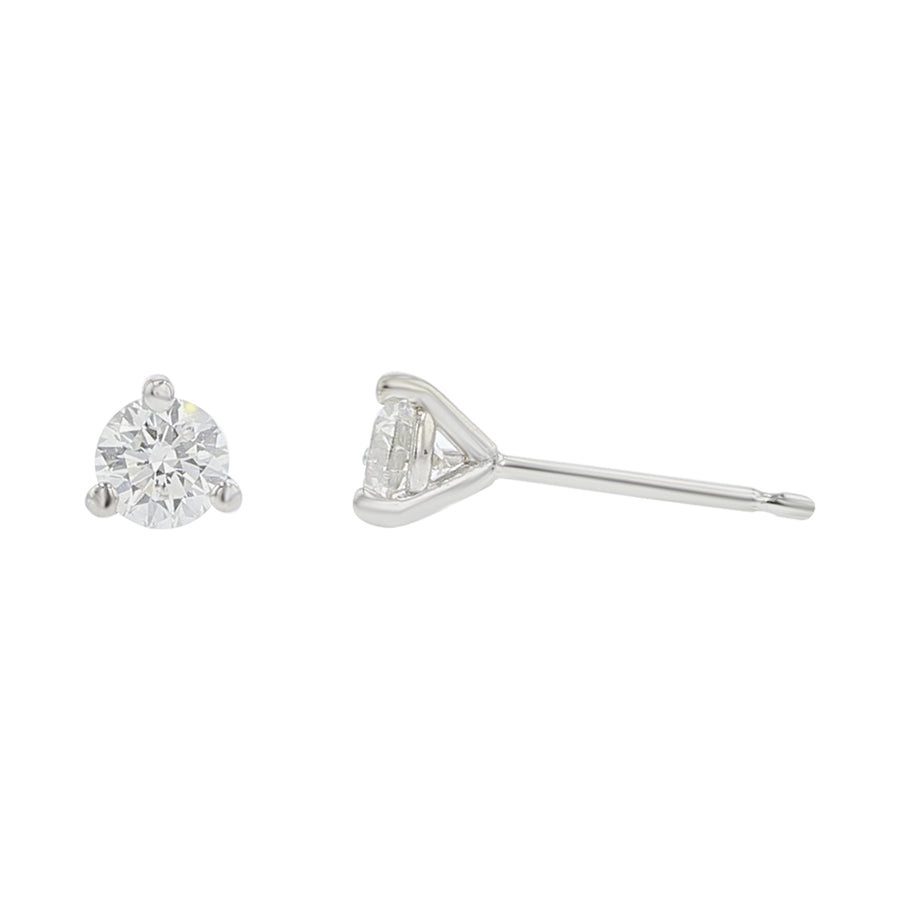 0.50ct Round Diamond 3-Prong Stud Earrings in 14K White Gold