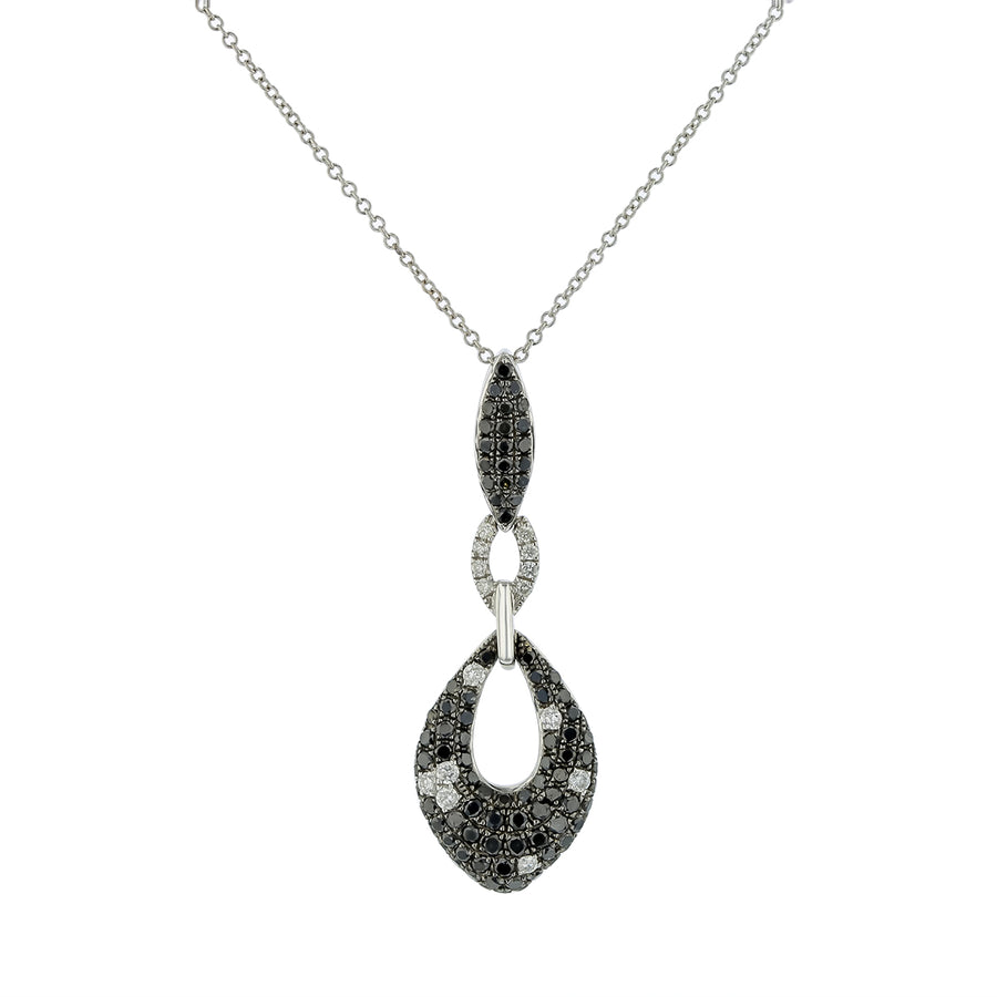 0.84ct Black Diamond and 0.15ct Diamond Pendant in 18K White Gold, 18" chain