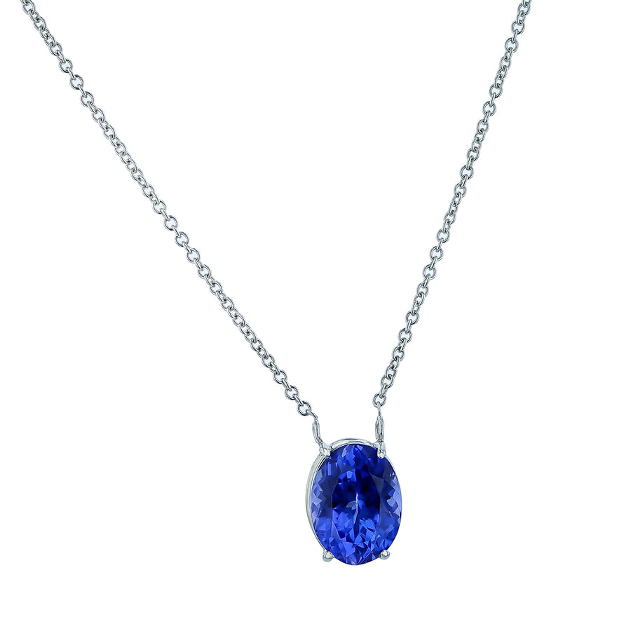 2.46ct Oval Tanzanite Pendant Necklace in 14K White Gold, 18"
