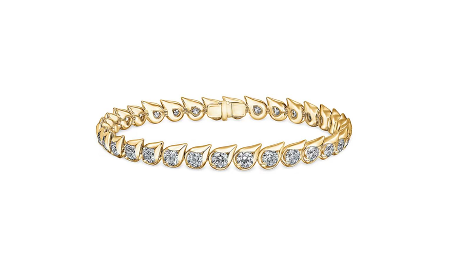 Droplet 6.59ct Round Diamond Tennis Bracelet in 18k Yellow Gold, 7"