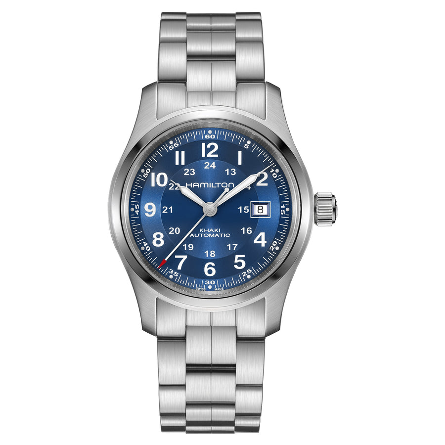 42mm Khaki Field Auto Watch with Blue Dial in Stainless Steel, Bracelet