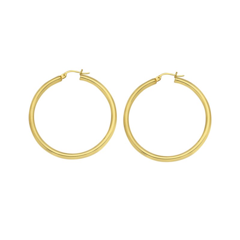 3x25mm Round Tube Polished Hoop Earrings in 14K Yellow Gold
