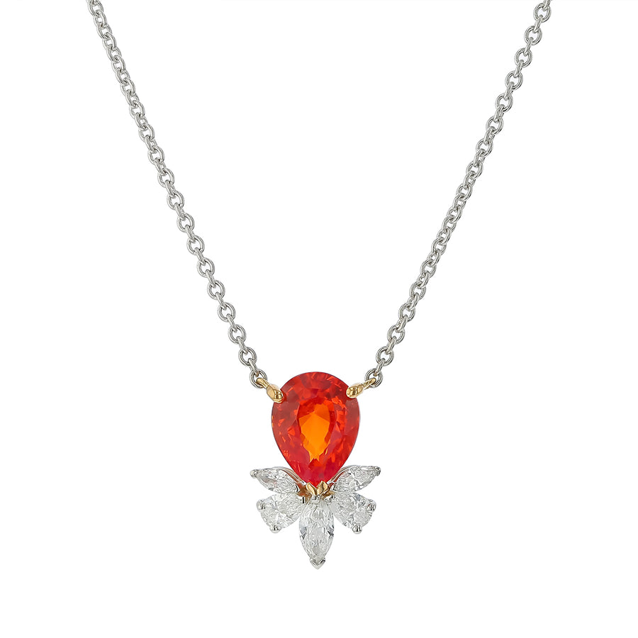 3.03ct Pear Shape Sapphire and 0.55ct Diamond Necklace in Platinum, 16"