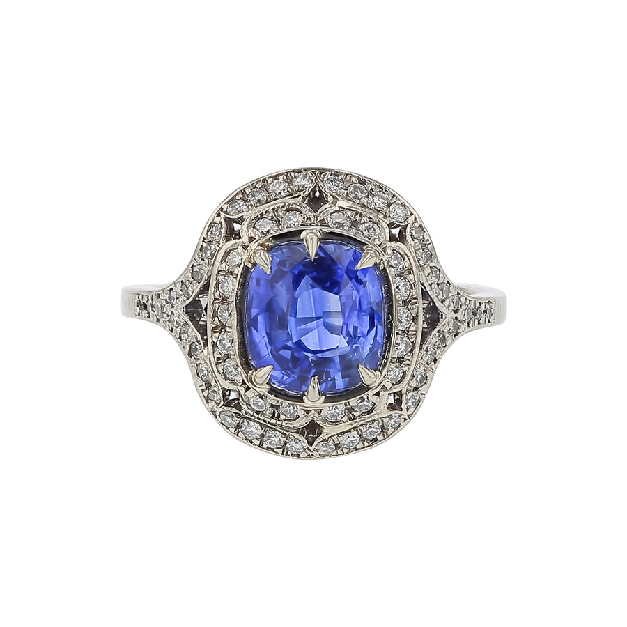 2.03ct Sapphire and 0.74ct Diamond Ring in 14K White Gold, size 6.25