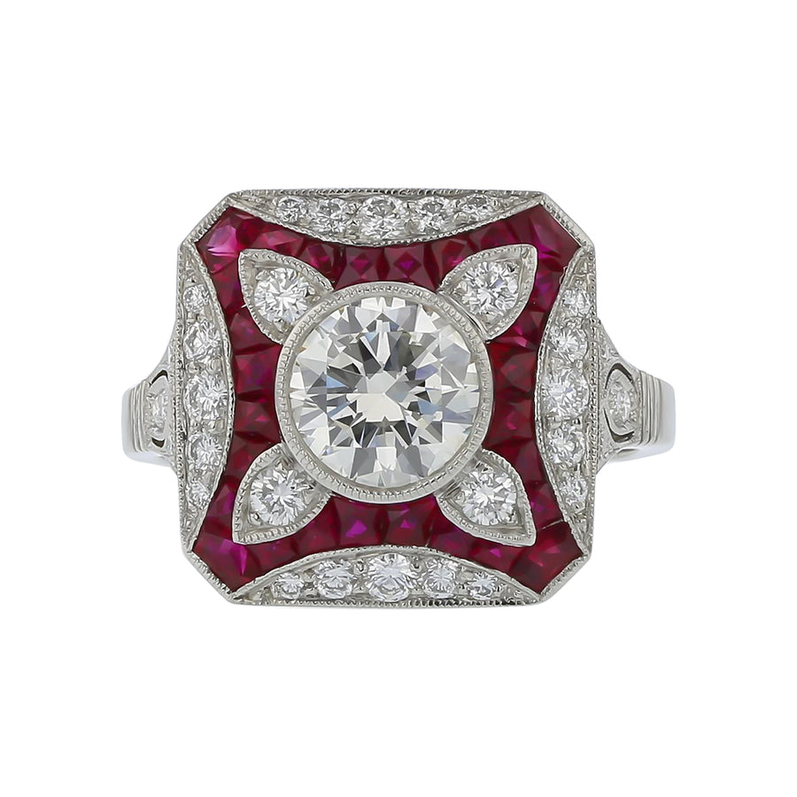 1.06ct Round Diamond 2.45ct Rubies and 0.50ct Diamonds Ring in Platinum, Size 6.75
