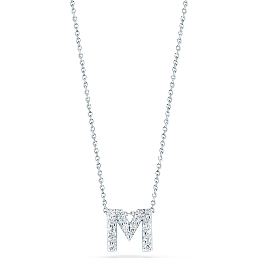 Tiny Treasures 0.08ct Diamond Love Letter "M" Pendant in 18K White Gold, 16-18" chain
